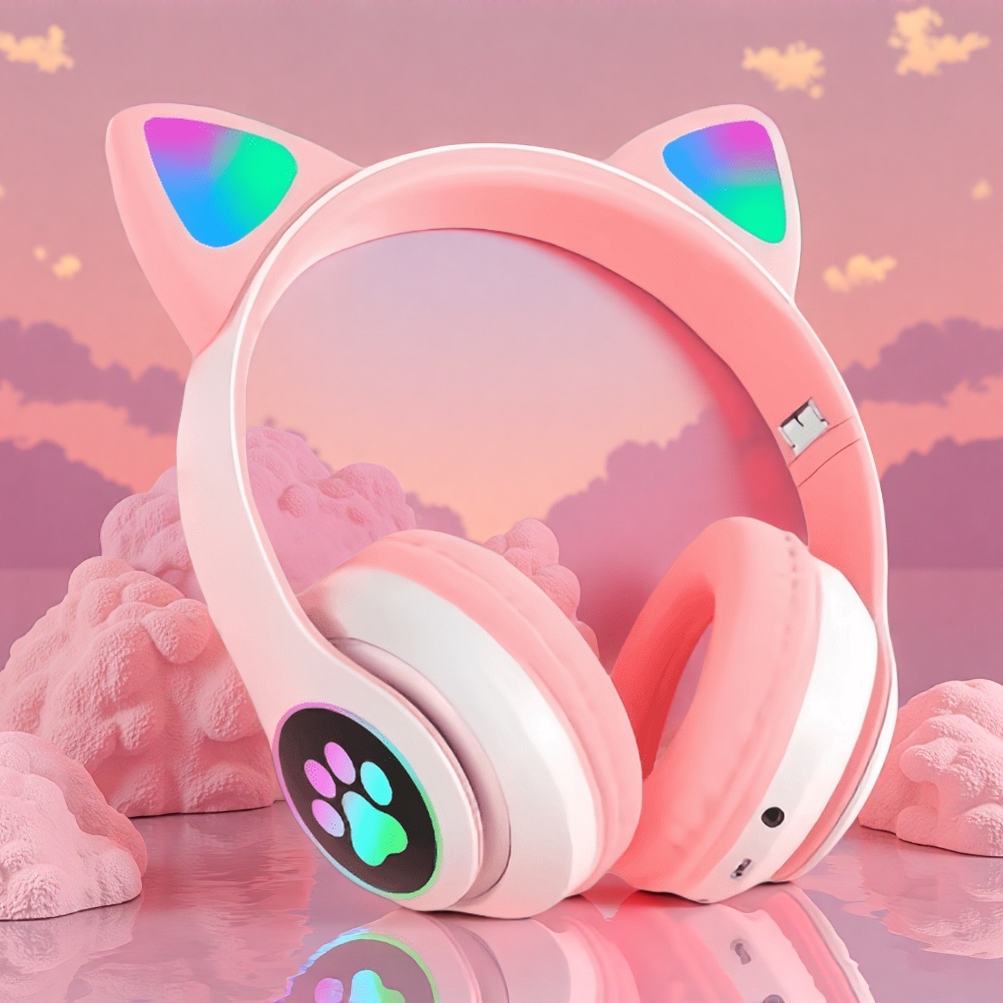 Wired Earphone Lightning - Yeni Flaş Işıklı Sevimli Kedi Kulaklı
